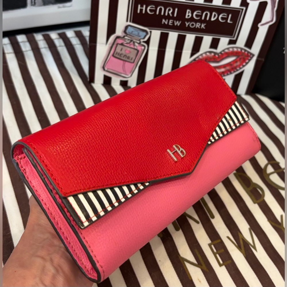NWOT HENRI BENDEL Colorblock Leather Continental Wallet Pink Red Striped🩷❤️ - Picture 10 of 11